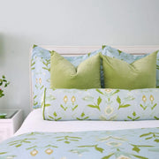 Petal Garden Aqua with Green Piping Round Bolster Pillow