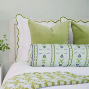Rosemary Stripe Lagoon with Navy Piping Round Bolster Pillow