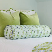 Rosemary Stripe Lagoon with Navy Piping Round Bolster Pillow