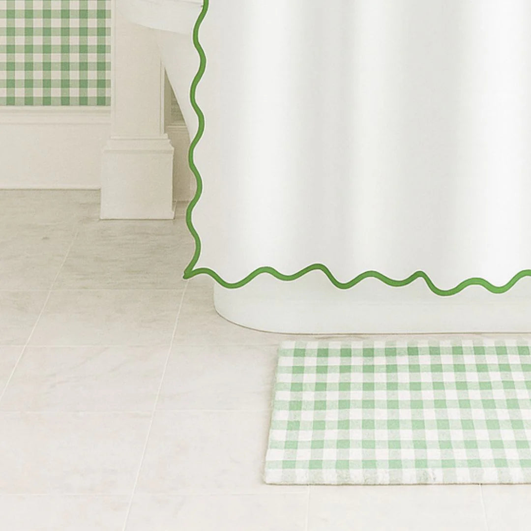 Scalloped Shower Curtain, Green/White (New)