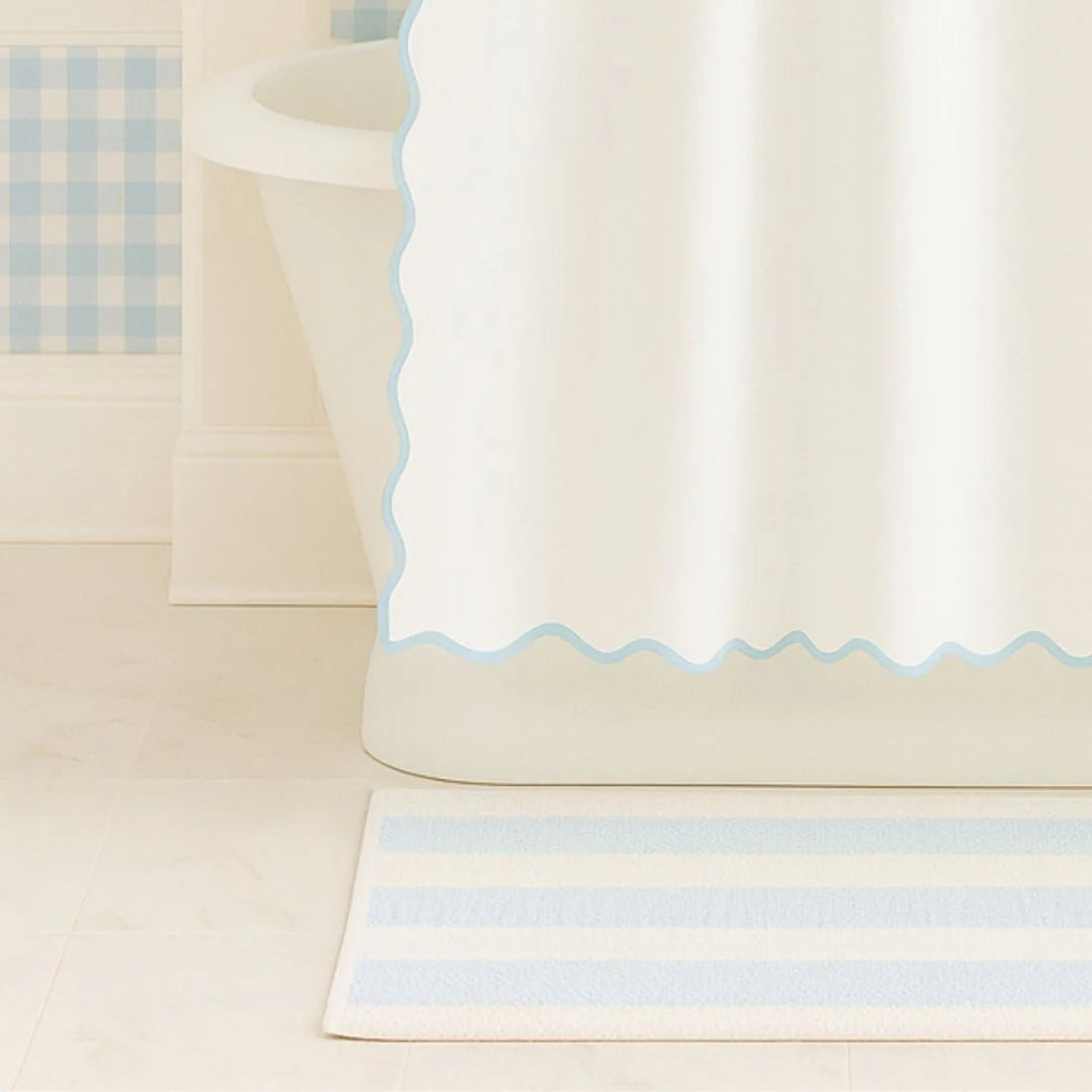 Scalloped Shower Curtain, Blue/White (New)