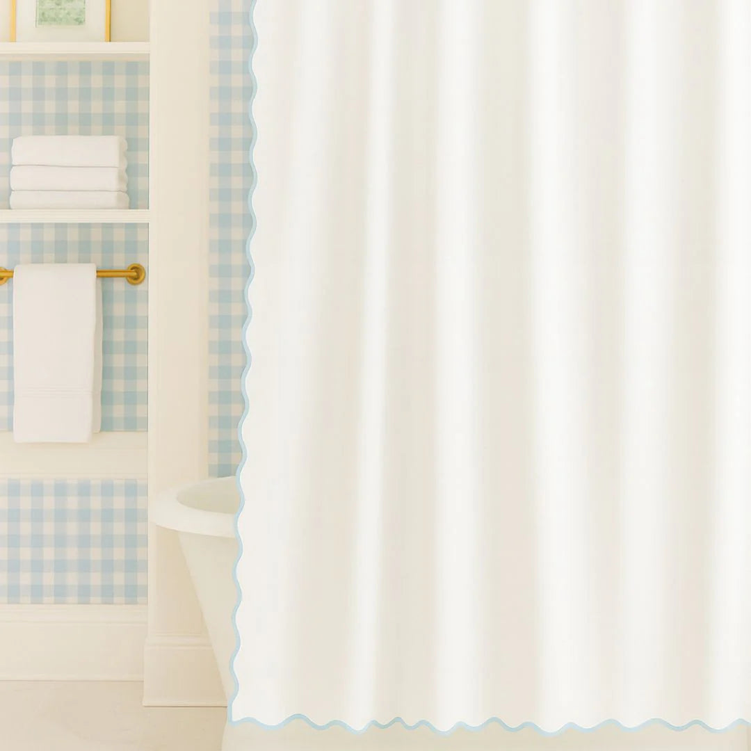 Scalloped Shower Curtain, Blue/White (New)