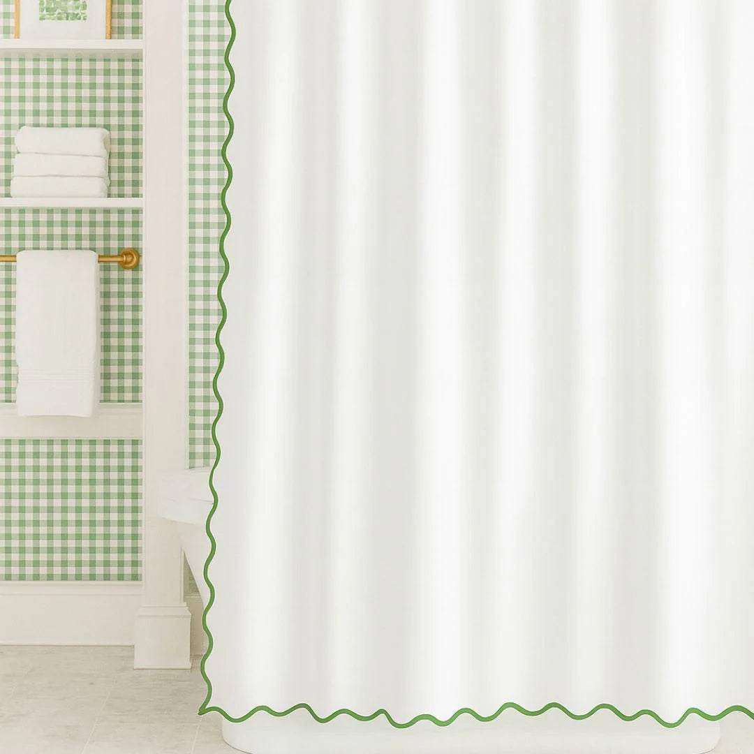 Scalloped Shower Curtain, Green/White (New)
