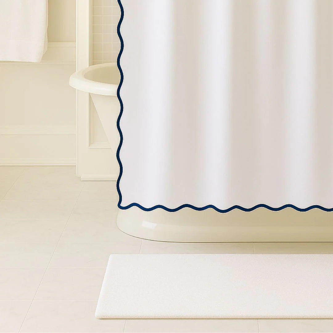 Scalloped Shower Curtain, Navy/White (New)