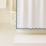 Scalloped Shower Curtain, Navy/White