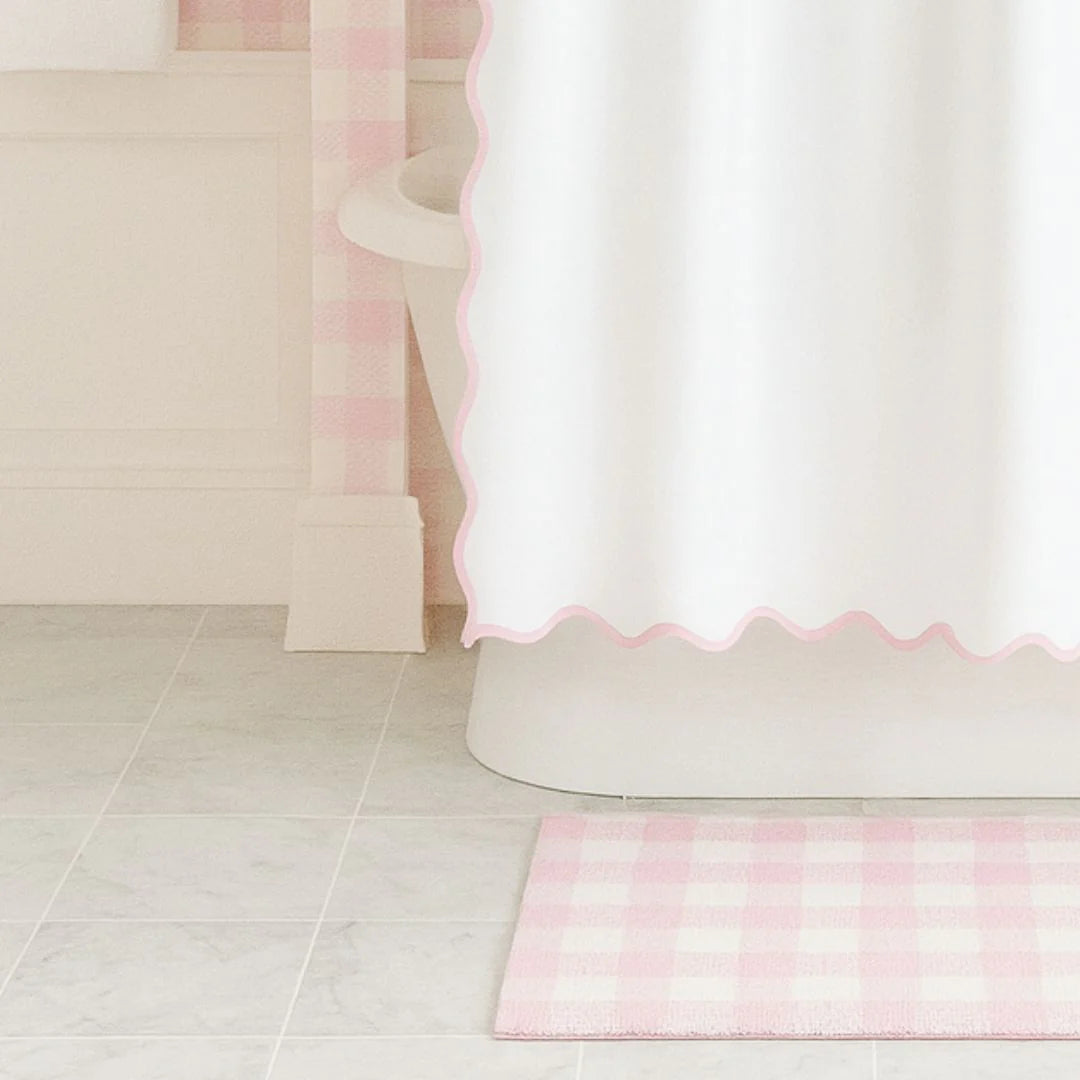 Scalloped Shower Curtain, Pink/White (New)