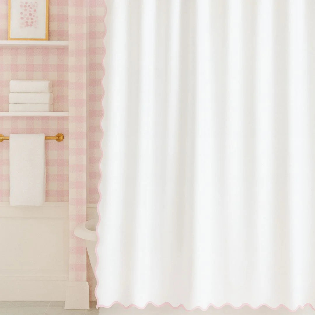 Scalloped Shower Curtain, Pink/White (New)