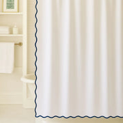 Scalloped Shower Curtain, Navy/White