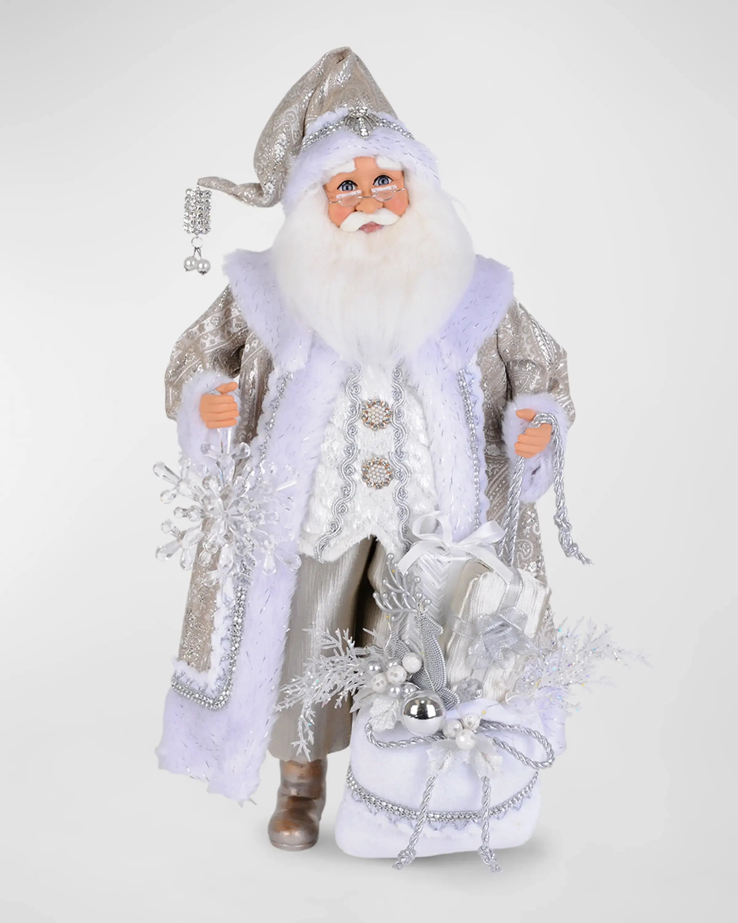 Lighted White Christmas Santa Figurine