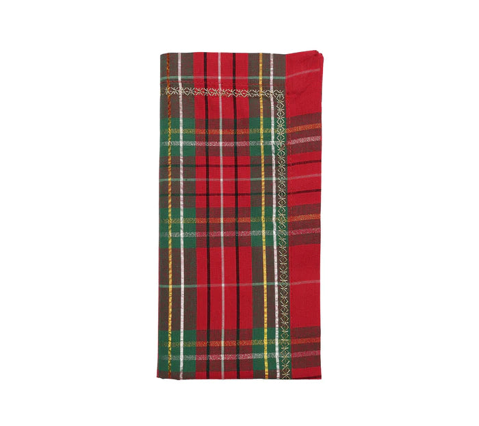 Xmas Plaid Napkin in Red, Green & Gold, Set of 4