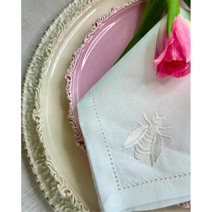 Hemstitch Bee on Italian Linen Large Napkin, Set of 4