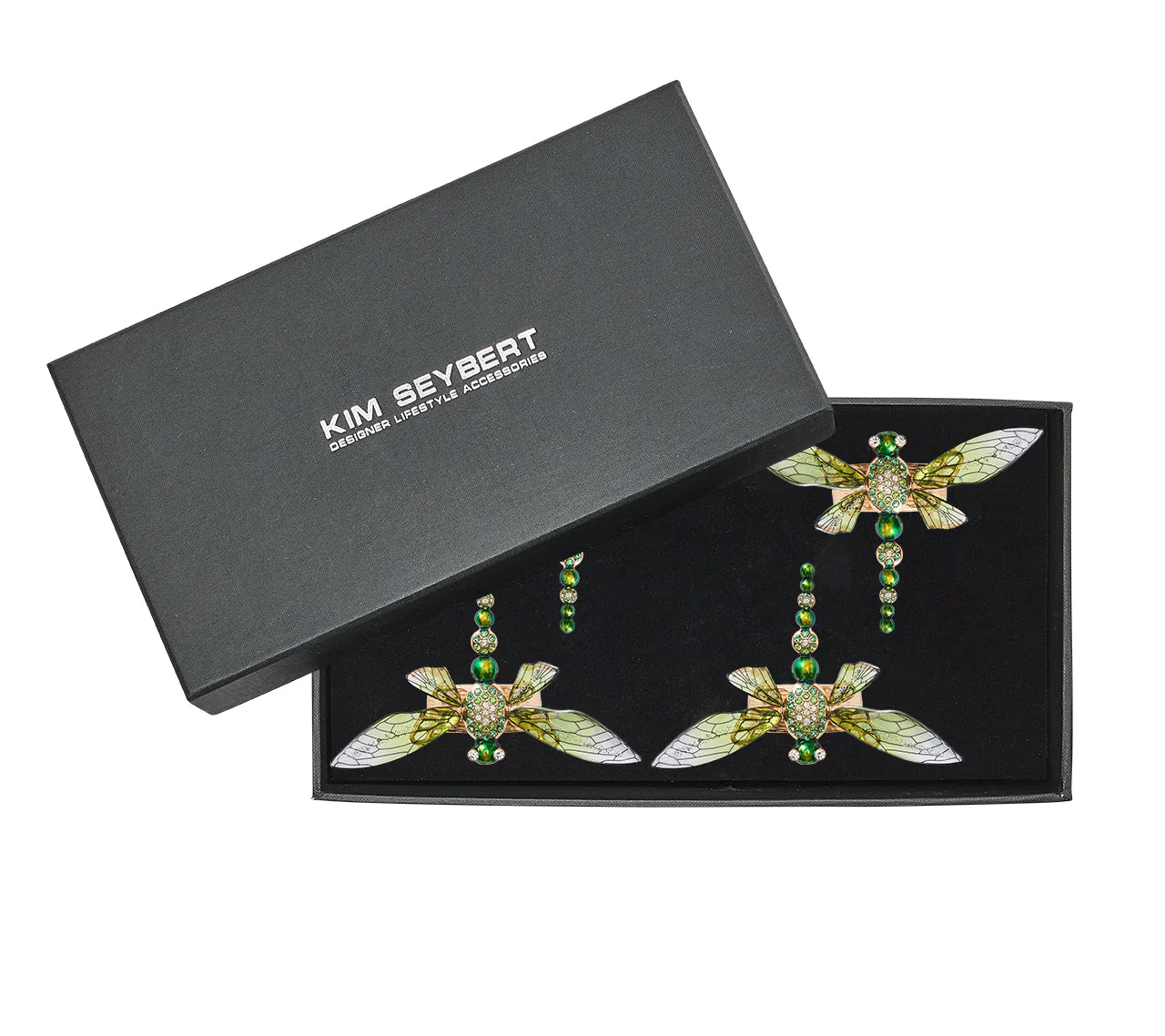 Dragonfly Napkin Ring in Green, Set of 4 in a Gift Box