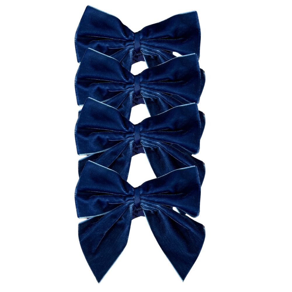 Blue: Velvet Bow Napkin Ties, Set of 4