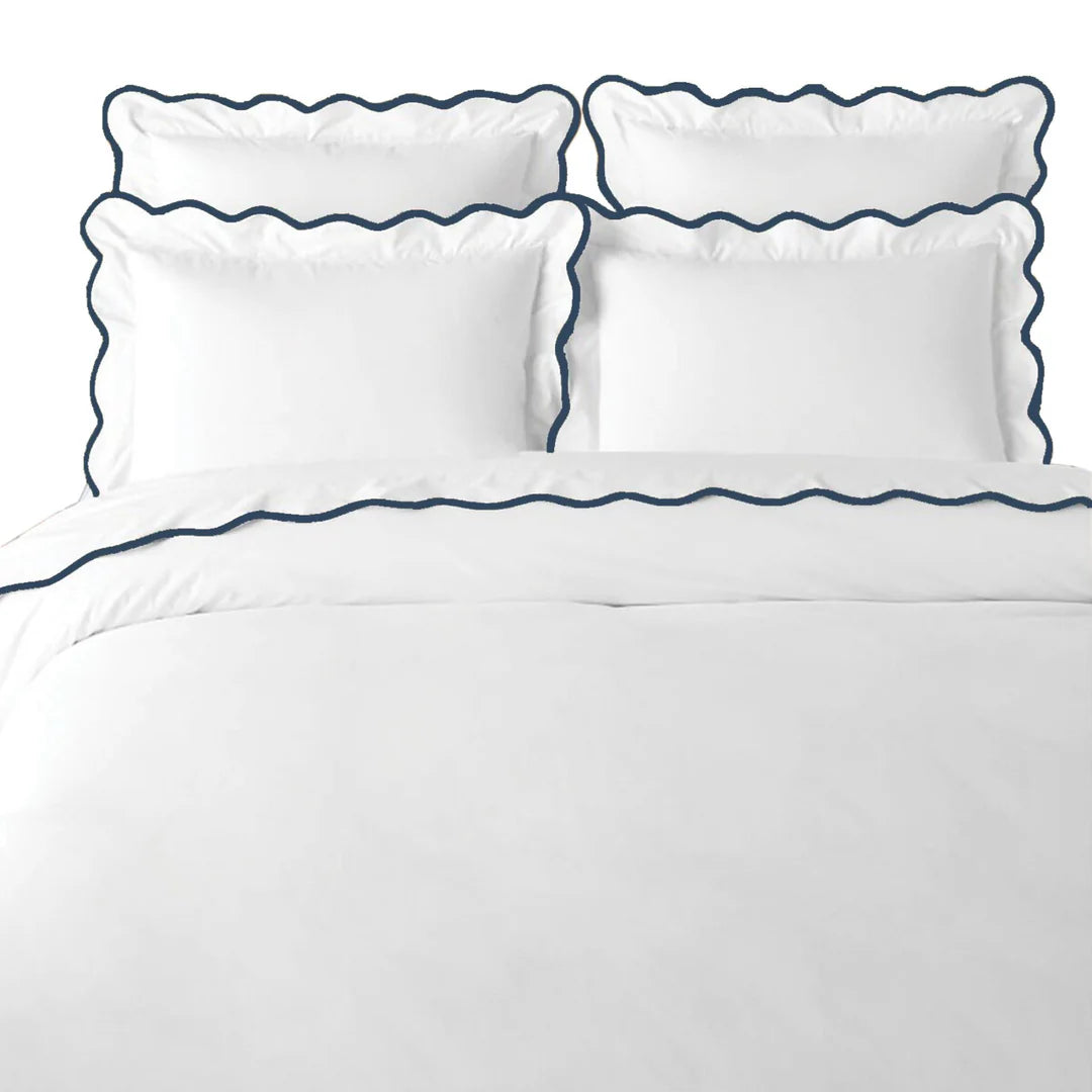 Scalloped Duvet Cover, Navy / White