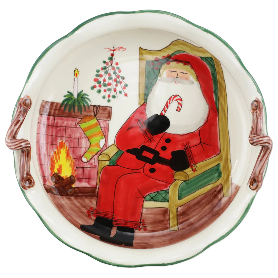 Old St. Nick Handled Scallop Large Bowl with Fireplace