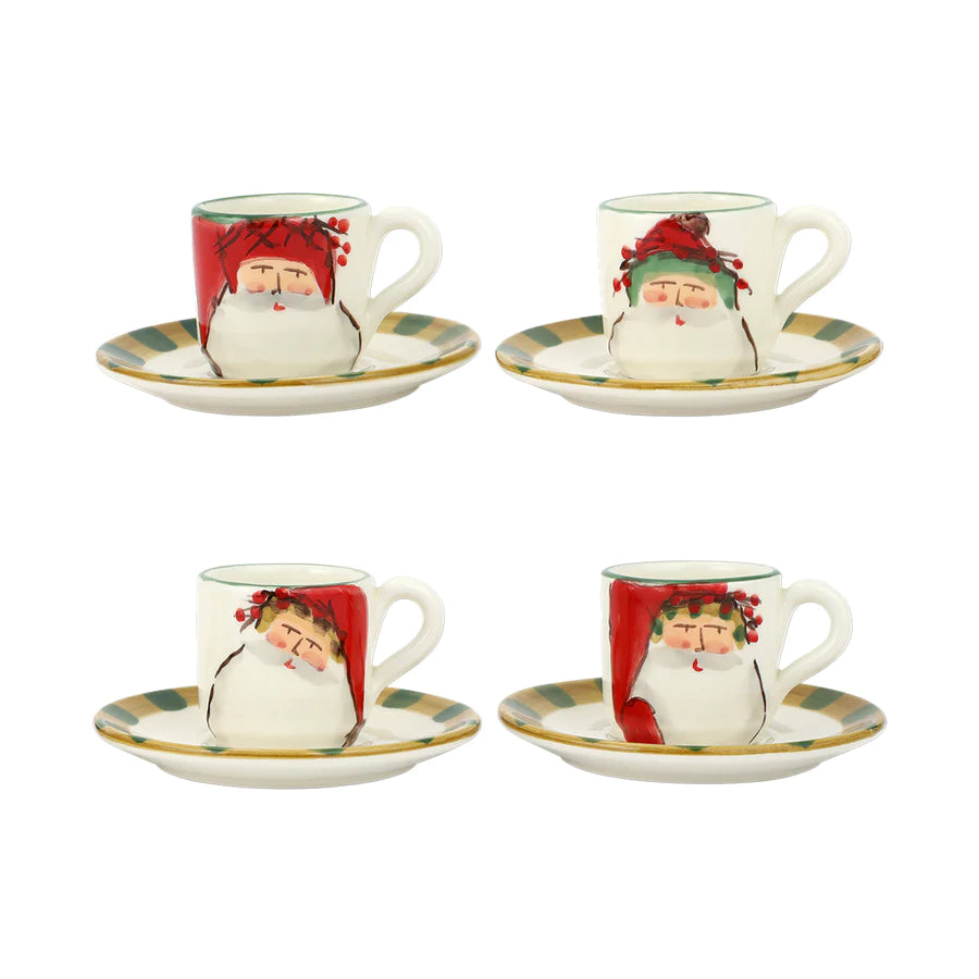 Old St. Nick Assorted Espresso Cups & Saucers, Set of 4