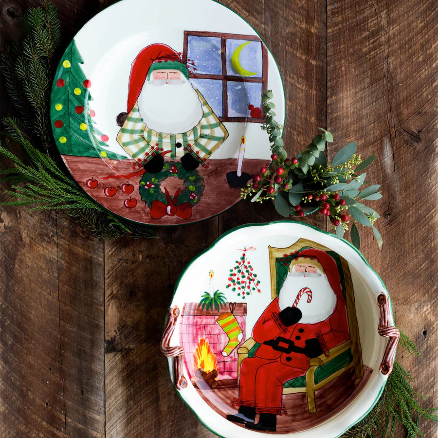 Old St. Nick Rimmed Round Platter with Wreath