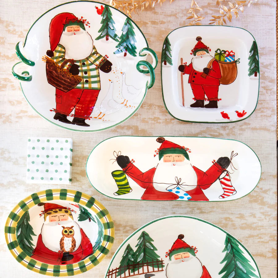 Old St. Nick Large Square Platter With Hiker