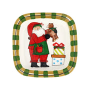 Old St. Nick Small Rimmed Square Platter with Teddy Bear (New)