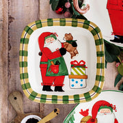 Old St. Nick Small Rimmed Square Platter with Teddy Bear (New)