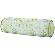 Petal Garden Aqua with Green Piping Round Bolster Pillow
