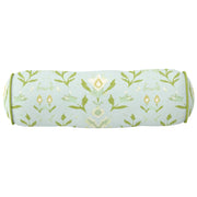 Petal Garden Aqua with Green Piping Round Bolster Pillow