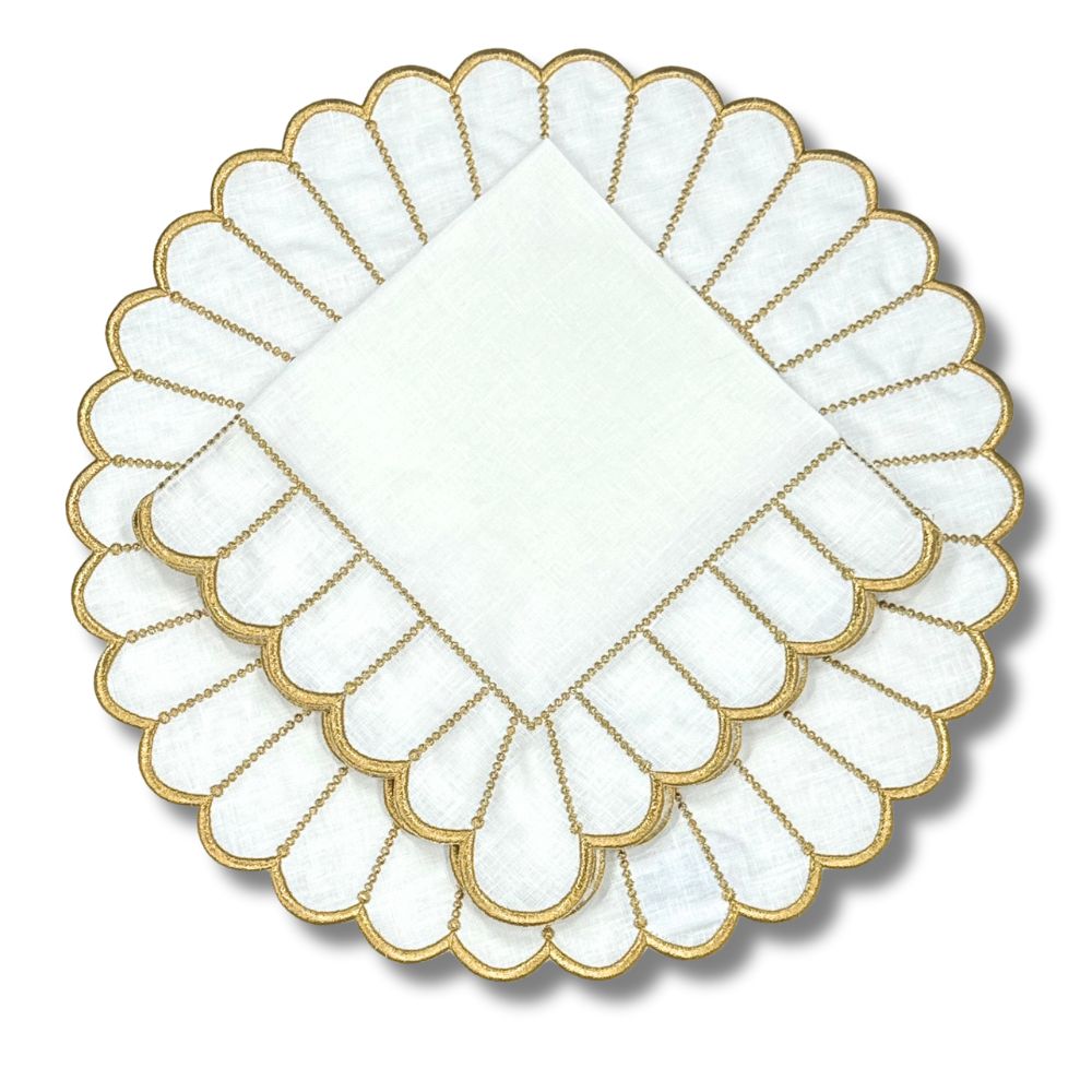 Studio Collection - Linen: Pippa Napkin - White/Gold, Set of 4