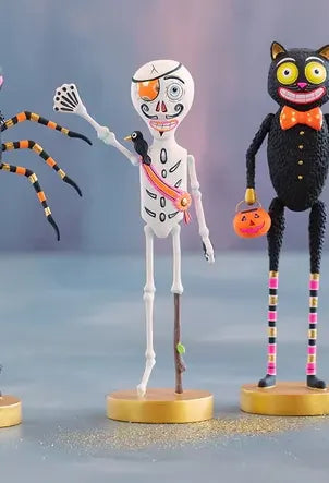 Glitterville Cat, Pumpkin Man, Spider, Pirate, Tabletop Figures