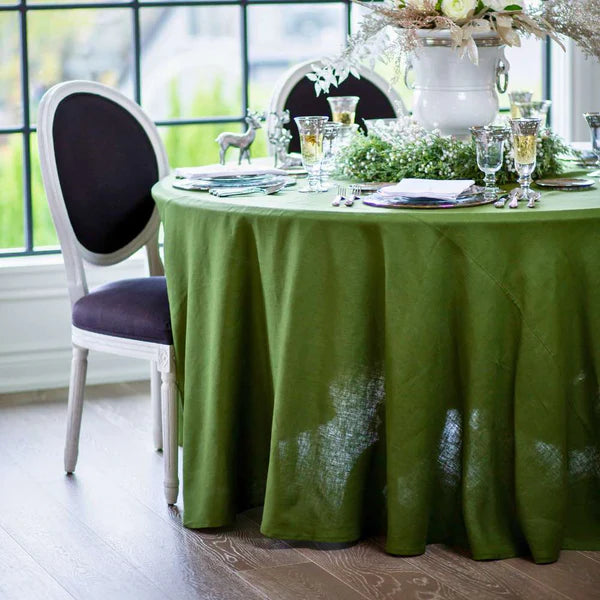 Evergreen Round Linen Tablecloth