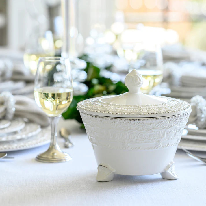 Renaissance Footed Bowl with Lid, White