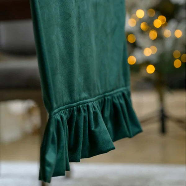 Velvet Forest Green Table Runner with Ruffle