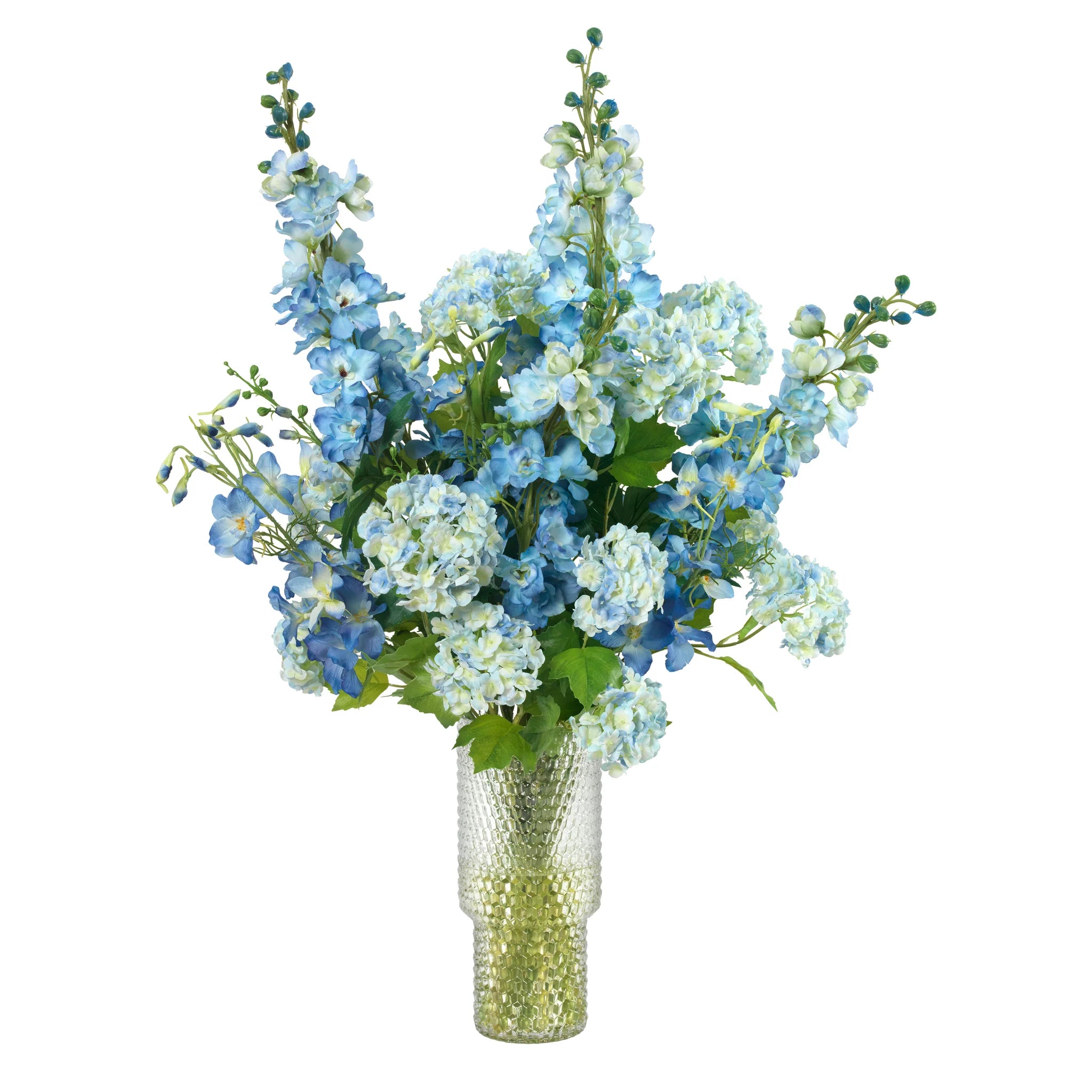 Diane James Blue Snowball and Delphinium in Tall Vase