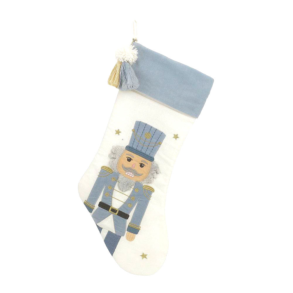 Winter Blue Tassled Nutcracker Stocking