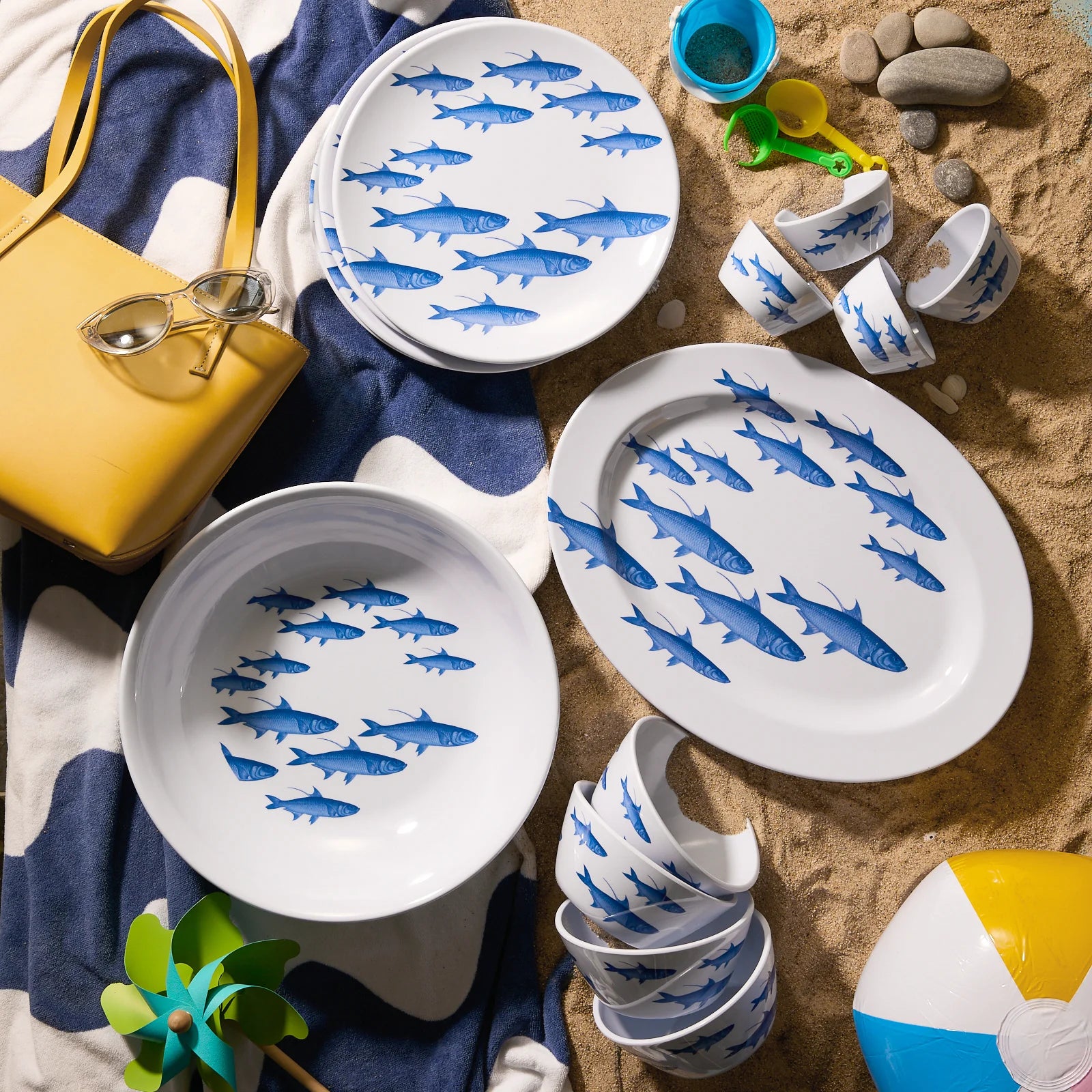 School of Fish Melamine Dinner Plates, Set of 4