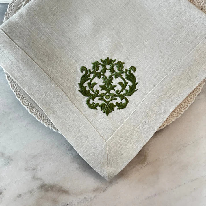 Large Damask Green Napkin, Set of 4