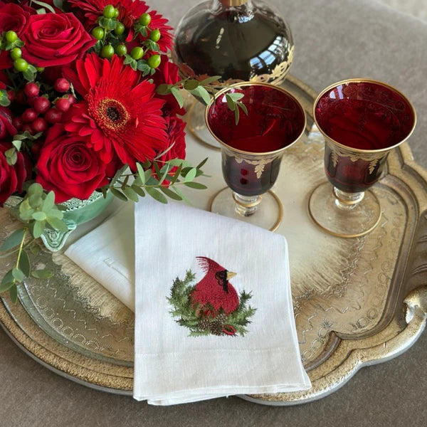 Christmas Cardinal Linen Towel, Set of 2