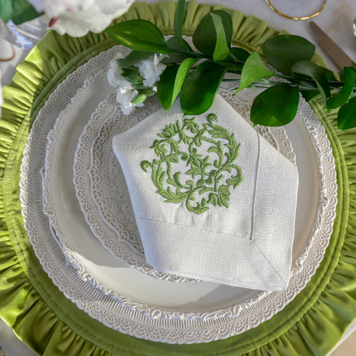Large Damask Green Napkin, Set of 4