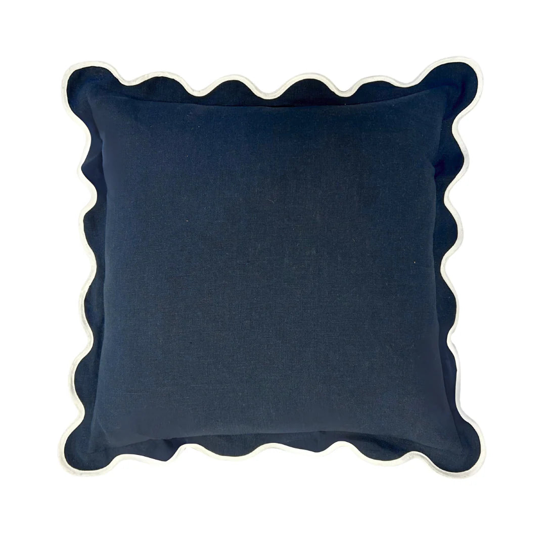 Navy Charlotte Scalloped Linen Pillow