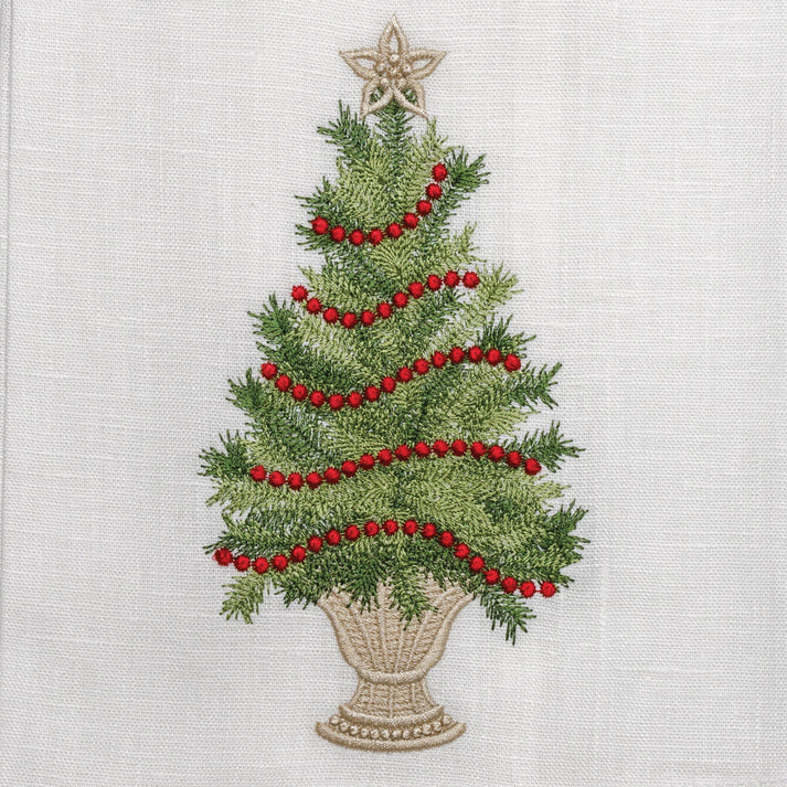 Christmas Tree with Trim Linen Towel, Set of 2