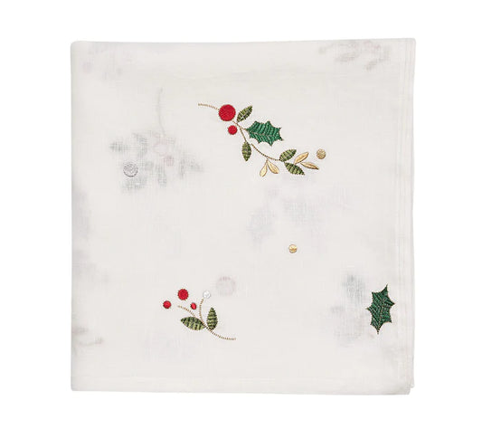 Holly Tablecloth in White, Red and Green