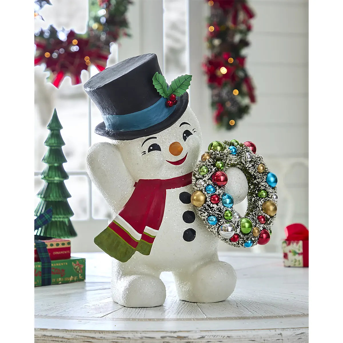 Large Snowman with Wreath Christmas Decoration