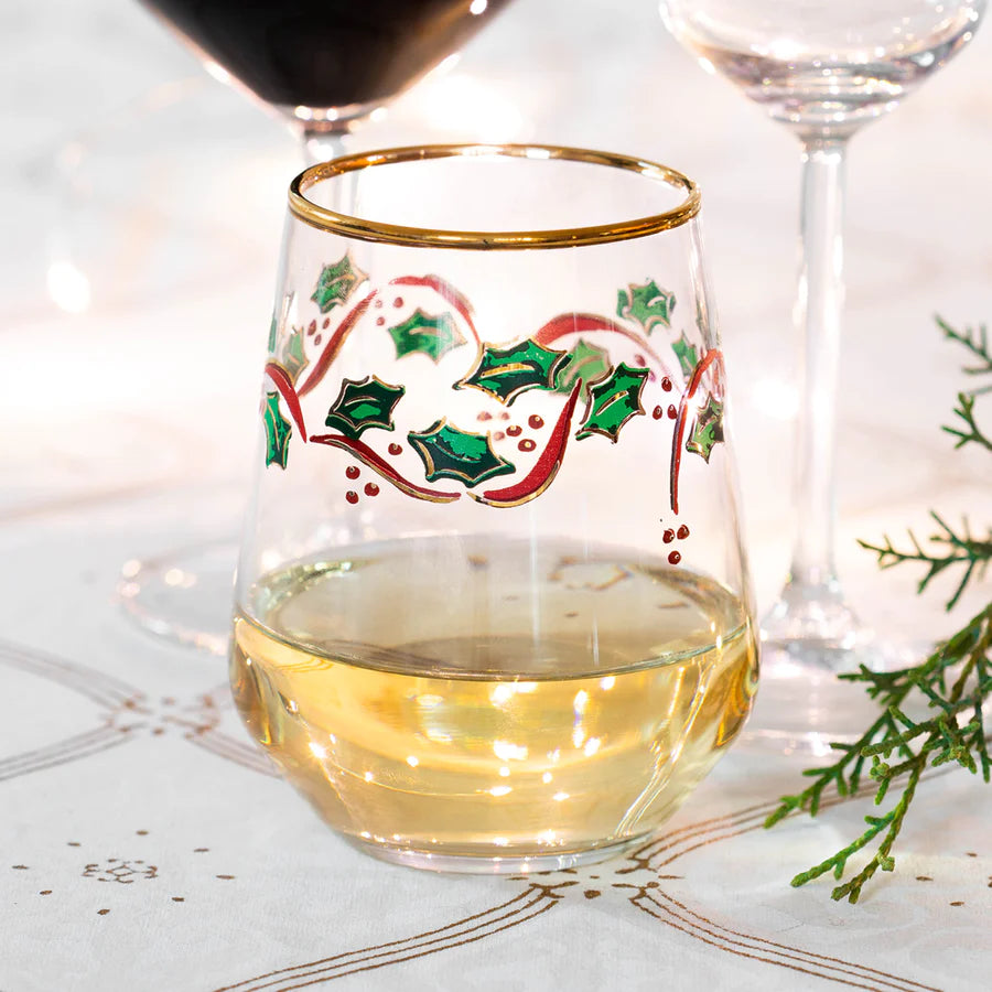 Holiday Stemless Wine Glass Set