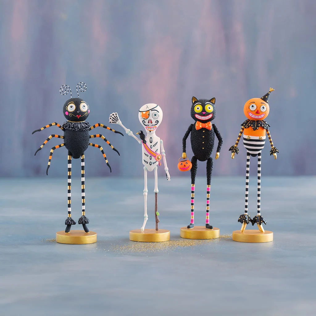 Glitterville Cat, Pumpkin Man, Spider, Pirate, Tabletop Figures