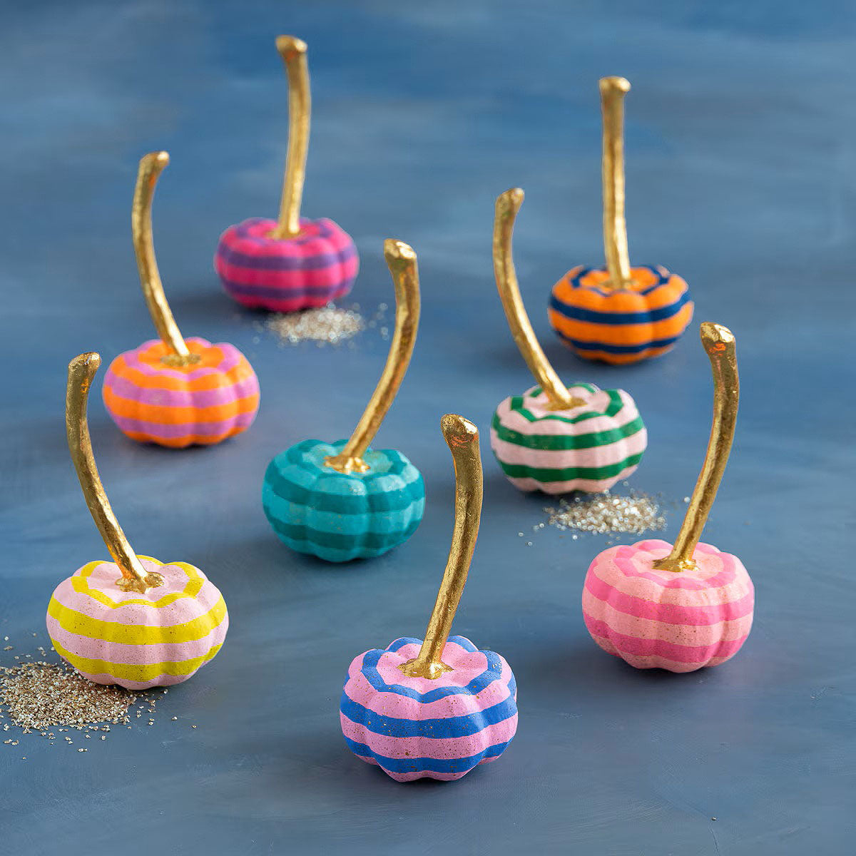 Stripe Pumpkin 4", Set of 8 Asst