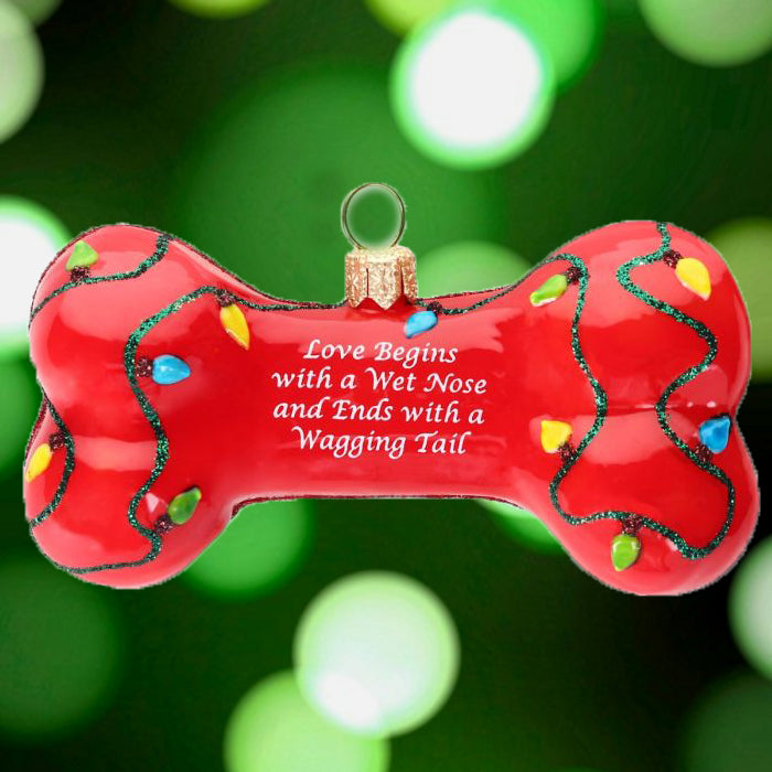 Love is a Wet Nose and Happy Tail Dog Bone Christmas Ornament
