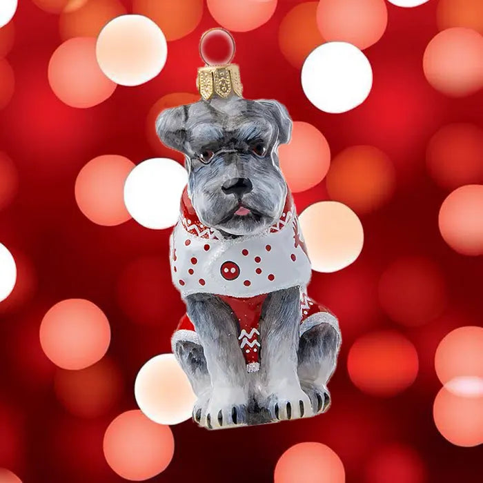 Gray Schnauzer in Reindeer Pajamas Ornament