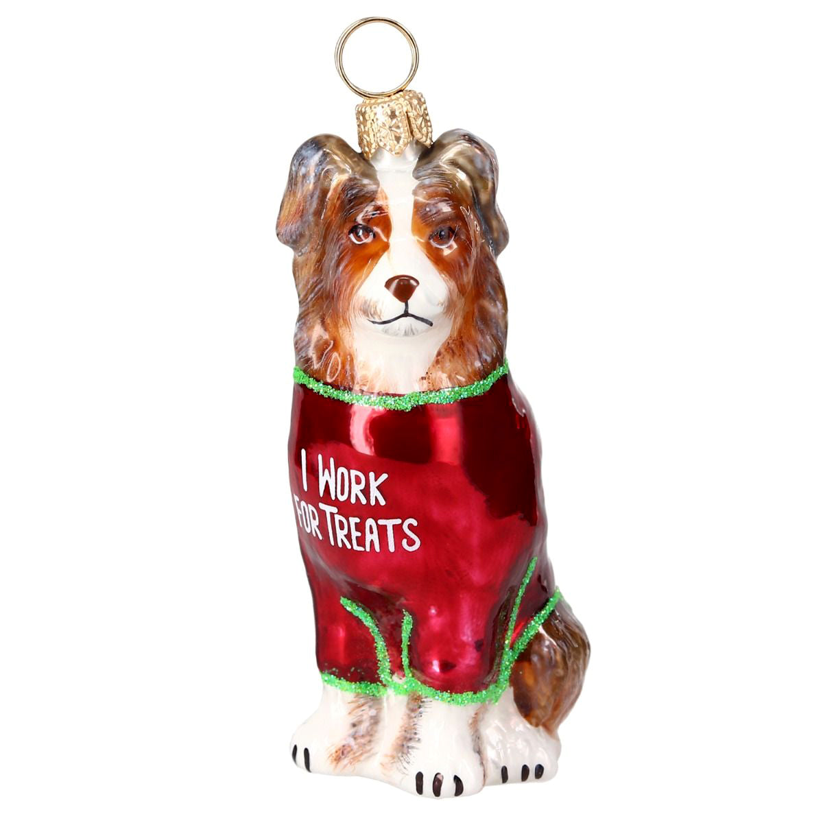 Australian Shepherd "I Work for Treats T Shirt" Christmas Ornament