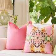 Hot Pink Velvet Pillow with Orange Embroidery