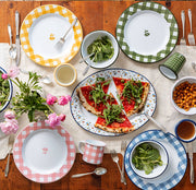 Pink Gingham Enamelware Dinner Plate, Set of 4