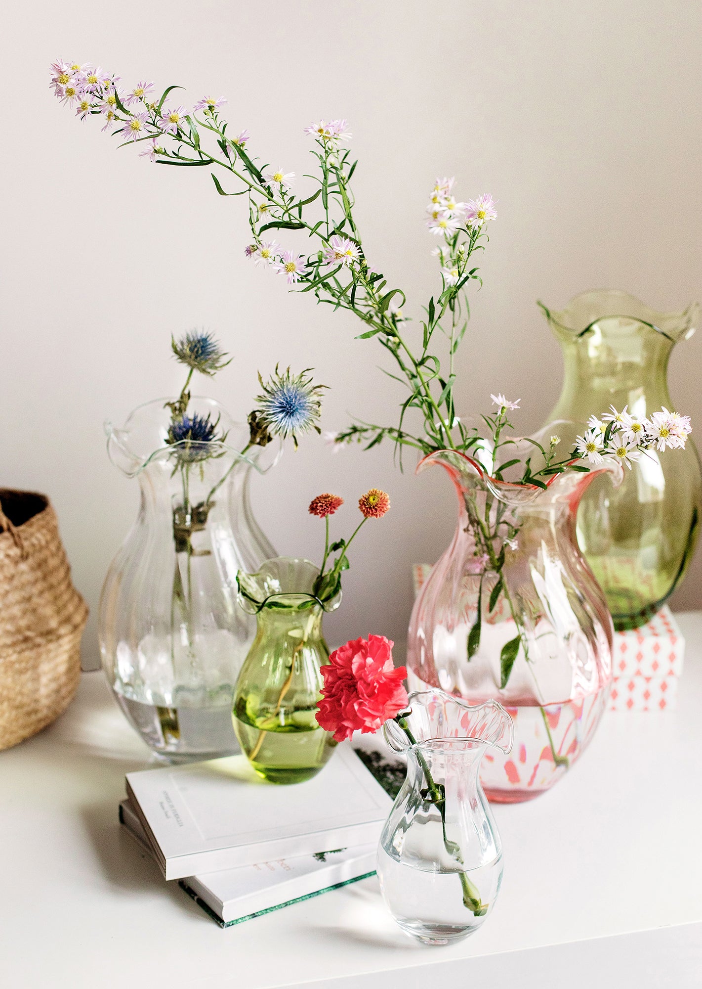 Hibiscus Glass Green Vertical Fluted Small Vase